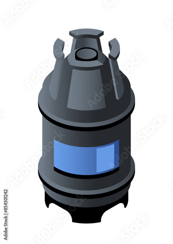 Isometric compressed gas storage tank. Icon with indoor gas equipment, furnace or heater using liquefied gas. Fireplace or hearth. 3D vector illustration isolated on white background