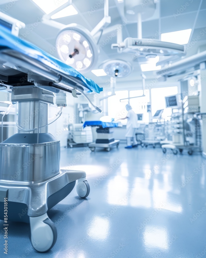 Operating room in hospital, state-of-the-art technology, well-lit, surgical instruments, clean and sterile, medical team Operating room in hospital, state-of-the-art technology, well-lit, surgical instruments, clean and sterile, medical team