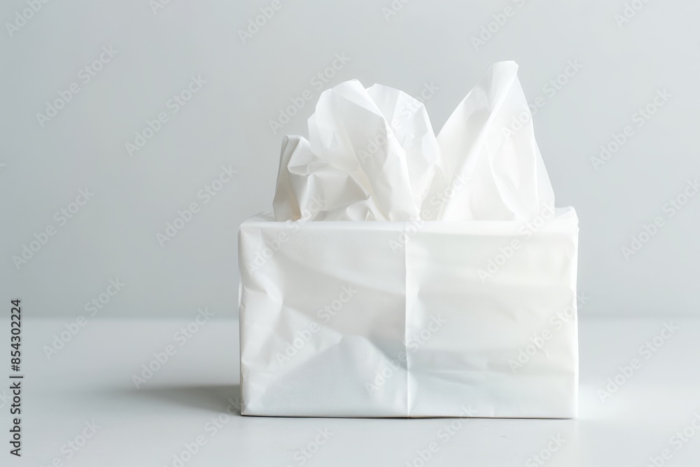 Premium tissue paper in a dispenser and soft, gentle on skin, pristine white, sleek packaging design, ready for use, isolated white background Premium tissue paper in a dispenser and soft, gentle on skin, pristine white, sleek packaging design, ready for use, isolated white background