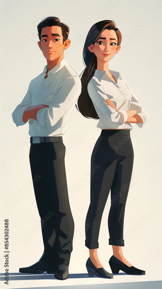 Digital animation of male and female, standing back-to-back - Generative AI Digital animation of male and female, standing back-to-back - Generative AI