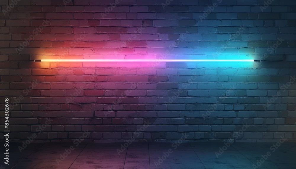 Single glow neon sign on a dark brick wall, vibrant colors modern urban design, copy space Single glow neon sign on a dark brick wall, vibrant colors modern urban design, copy space