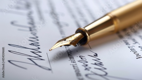 A pen is on top of a piece of paper with the word 