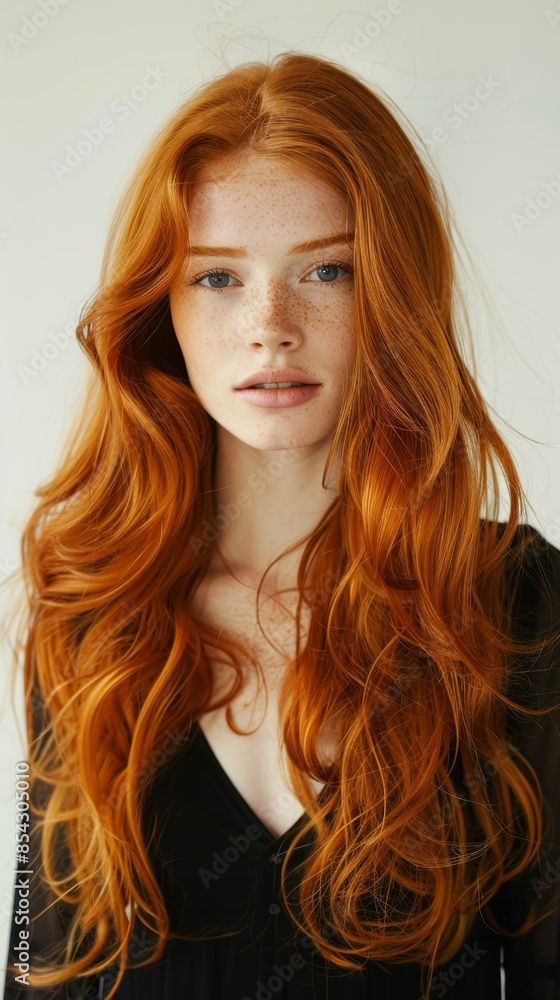 Naklejka premium red haired woman, black top