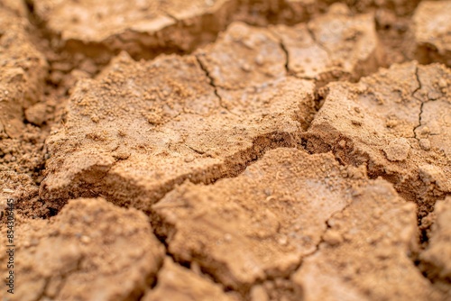 Close-up of clay soil with smooth, compact texture and cracks, highlighting dense and rich composition