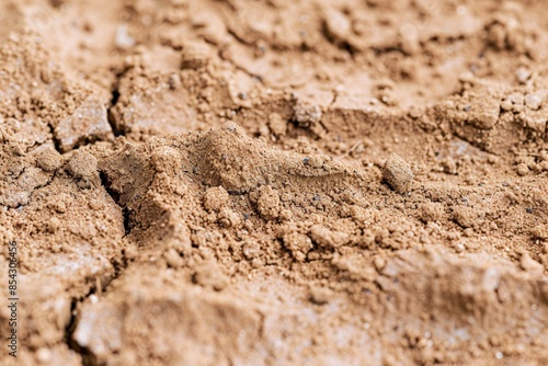 Close-up of clay soil with smooth, compact texture and cracks, highlighting dense and rich composition © EC Tech 