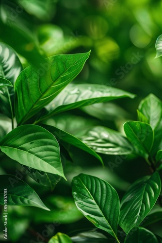 Wallpaper Mural Close-up of lush green leaves with rich texture, surrounded by blurred foliage in the background Torontodigital.ca