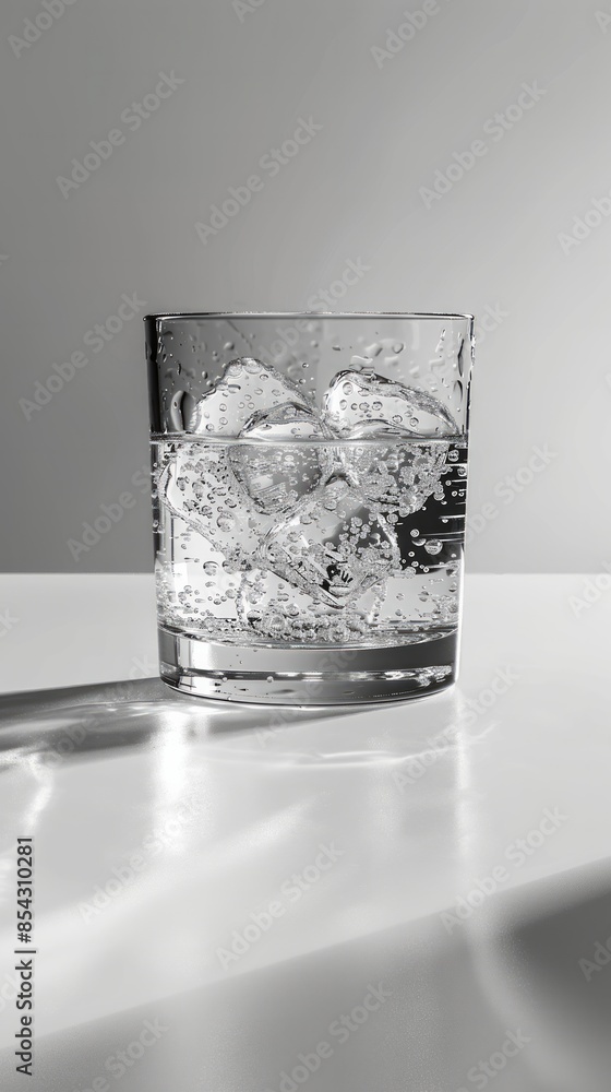Glass of water with ice cubes on gray background Glass of water with ice cubes on gray background
