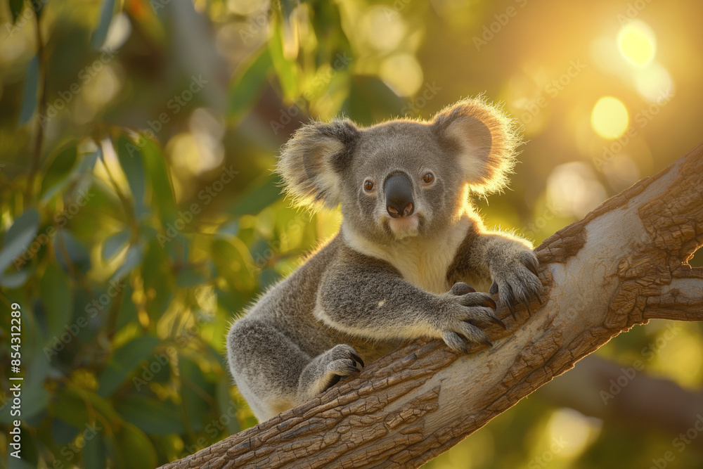 Fototapeta premium koala marsupial eucalyptus australia wildlife sunset 