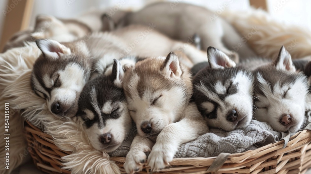 Portrait of sleeping puppy Husky dogs Portrait of sleeping puppy Husky dogs