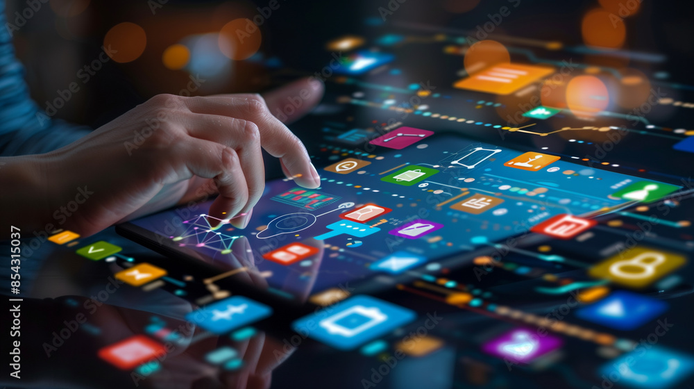 digital marketing online business promotion campaign technology concept with icons on virtual screen, futuristic software technology digital marketing online business promotion campaign technology concept with icons on virtual screen, futuristic software technology