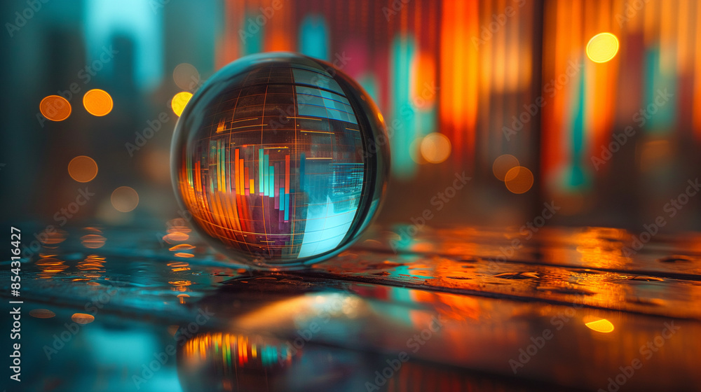 Fototapeta premium colorful financial data inside crystal ball, white background.