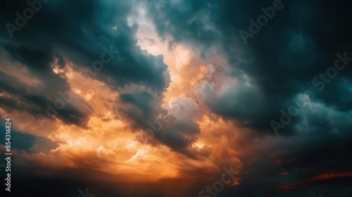 moody sunset sky with dramatic clouds atmospheric landscape photography © Bijac