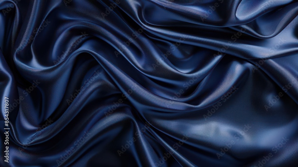 Obraz premium navy blue silk satin fabric with smooth folds and gradient elegant luxury background digital illustration