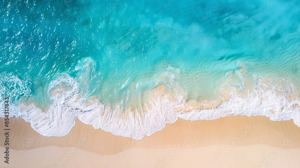 Aerial view of tide blue sea water and sandy beach Aerial view of tide blue sea water and sandy beach
