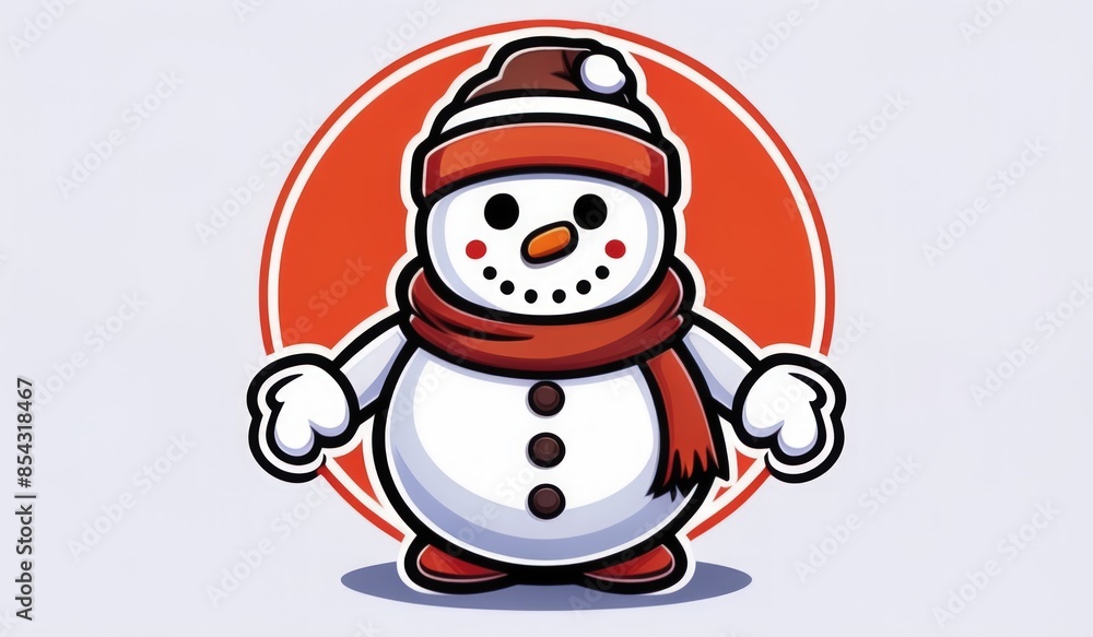 Fototapeta premium snowman with hat and scarf and ornament merry chritmas