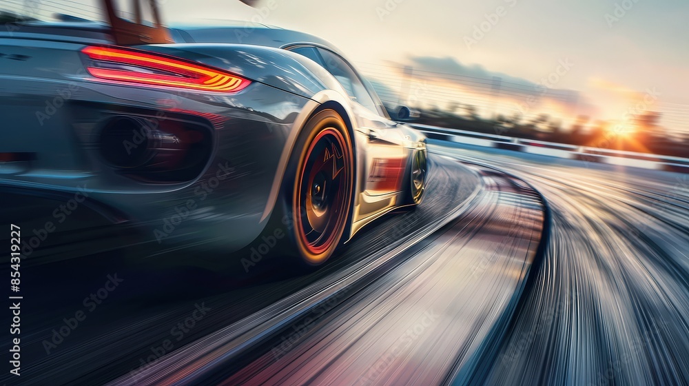 Fototapeta premium Sports Car Racing on Curved Track