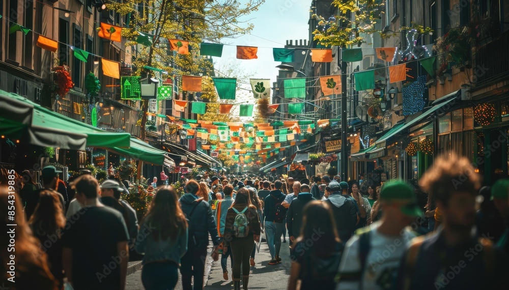 A large crowd of people are walking down a busy street during the day A large crowd of people are walking down a busy street during the day