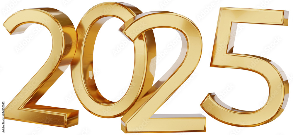 2025 year as new year, symbol golden bold mettalic glossy 3d-illustration, no-shadow 2025 year as new year, symbol golden bold mettalic glossy 3d-illustration, no-shadow