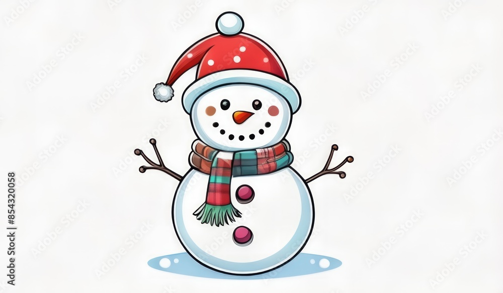 Fototapeta premium snowman with hat and scarf and ornament merry chritmas