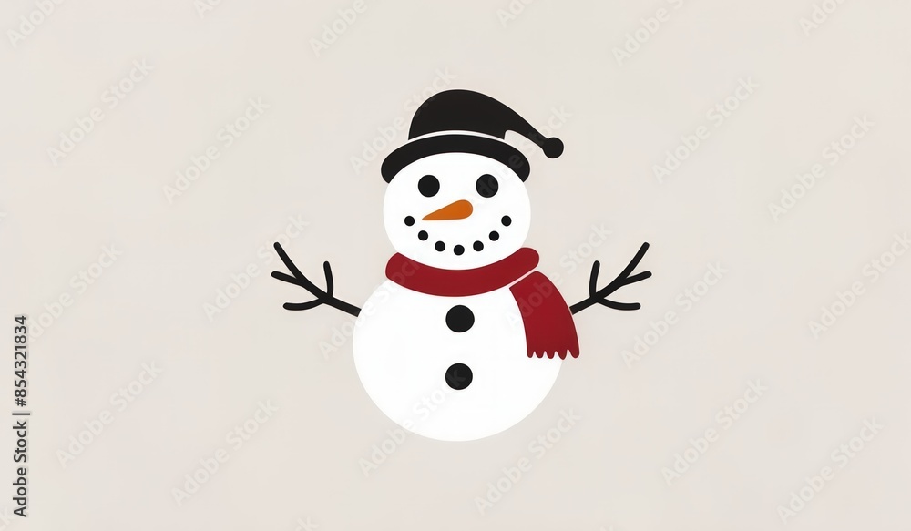 Fototapeta premium snowman with hat and smile
