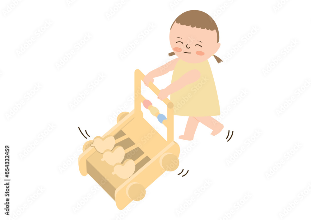 Naklejka premium カタカタを押して歩く女の子