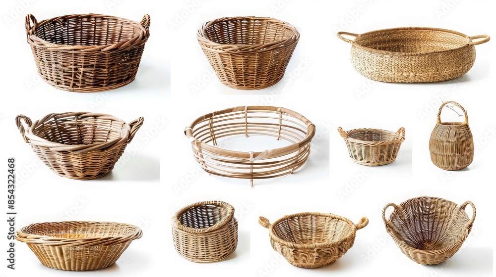 Collection of Various Woven Wicker Baskets Collection of Various Woven Wicker Baskets