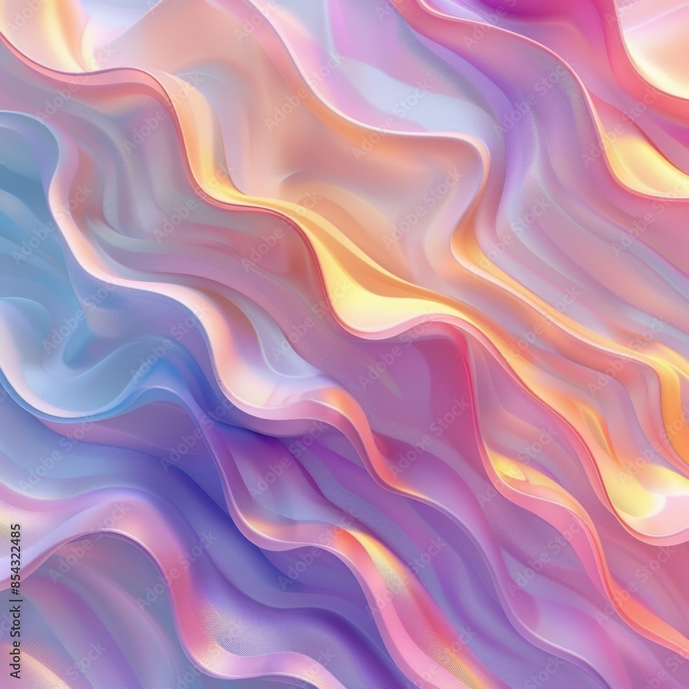 Obraz premium Flowing pastel waves blend seamlessly, creating a soothing, abstract pattern in hues of pink, purple, blue, and orange. The soft, fluid lines evoke a sense of calm and serenity.