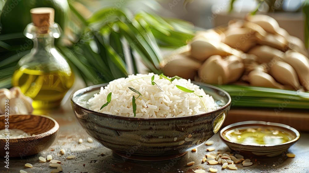 Thai Culinary Harmony A photorealistic masterpiece, a harmonious blend of water, rice, and oil, captures the essence of Thai cuisine The selective focus highlights the culinary balance, creating a vis Thai Culinary Harmony A photorealistic masterpiece, a harmonious blend of water, rice, and oil, captures the essence of Thai cuisine The selective focus highlights the culinary balance, creating a vis