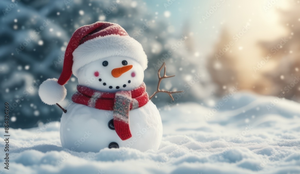 Fototapeta premium snowman on the snow background