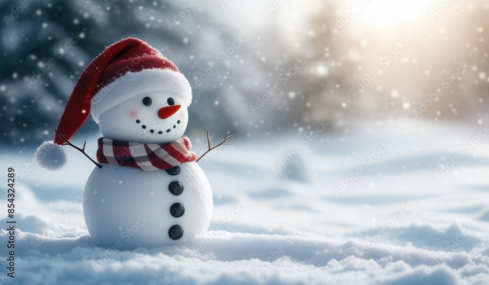 Fototapeta premium snowman on the snow background