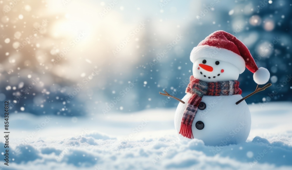 Fototapeta premium snowman on the snow background