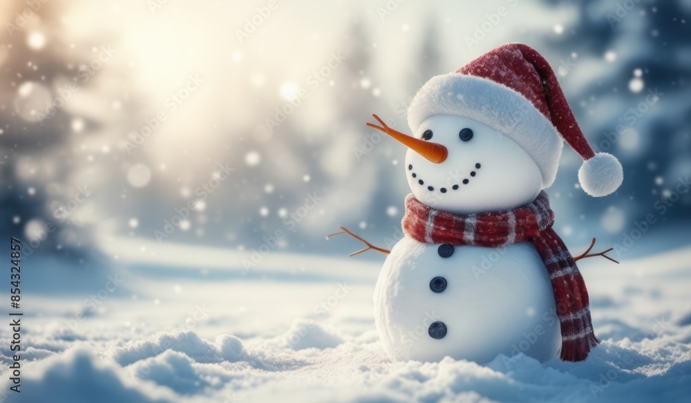 Fototapeta premium snowman on the snow background
