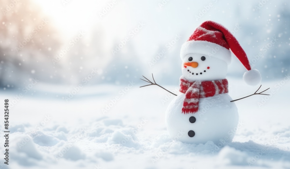 Obraz premium snowman with red hat and red scarf