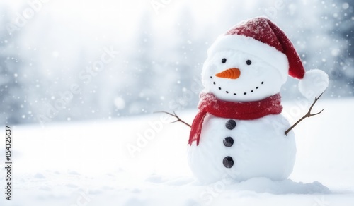 snowman with red hat and red scarf © Rahmat 
