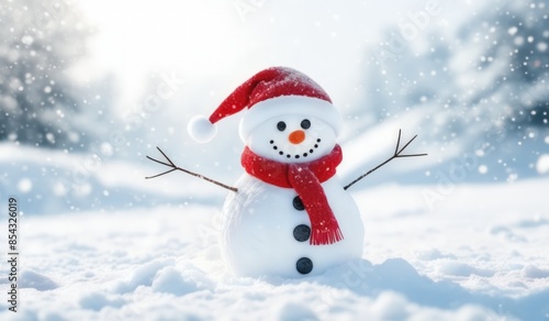 snowman with red hat and red scarf © Rahmat 