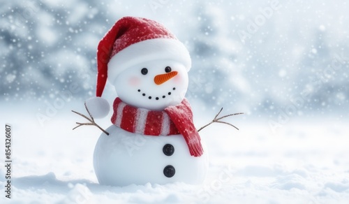 snowman with red hat and red scarf