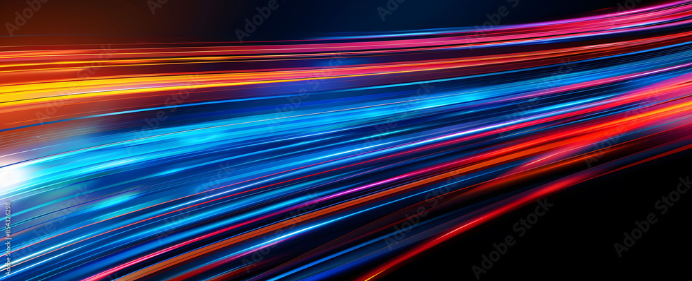 Abstract illustration depicting high-speed light trails in 3D, creating a dynamic and futuristic backdrop. The red and blue light motion trails convey a sense of fast movement and modern technology. Abstract illustration depicting high-speed light trails in 3D, creating a dynamic and futuristic backdrop. The red and blue light motion trails convey a sense of fast movement and modern technology.