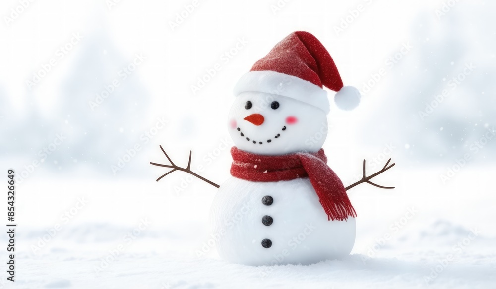 snowman with red hat and red scarf