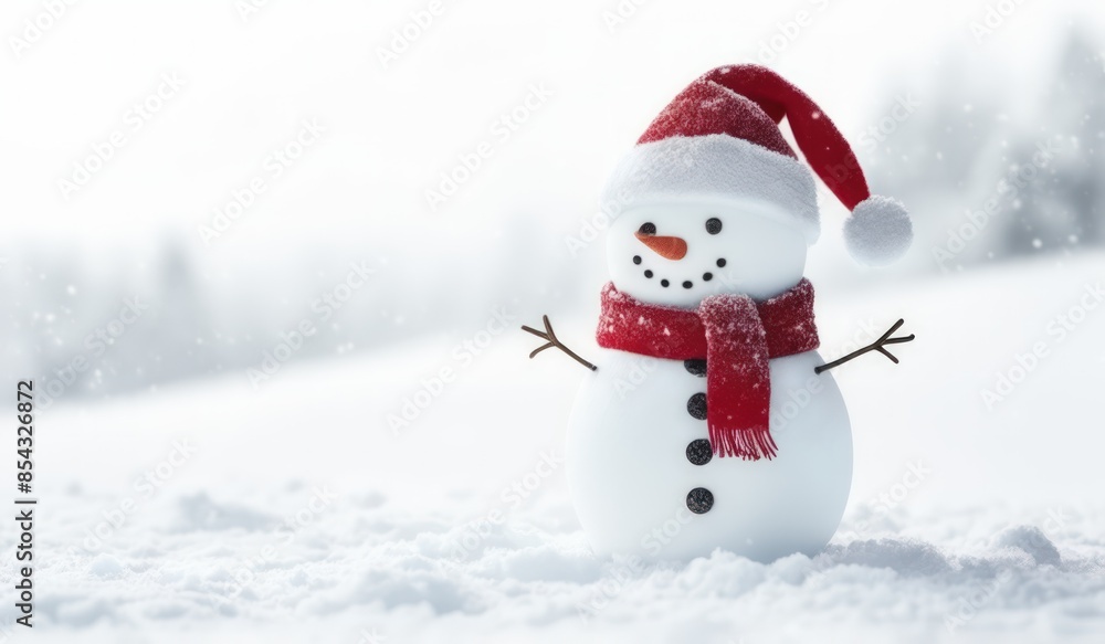 Obraz premium snowman with red hat and red scarf