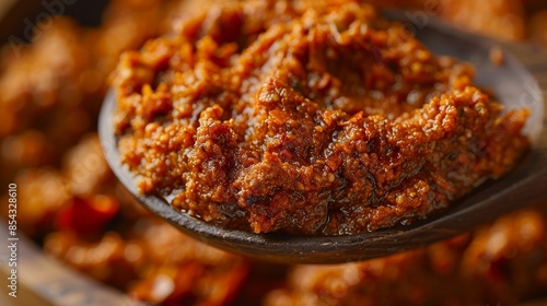 A sful of fiery harissa paste made with a blend of tropical es like cumin chili and coriander. photo
