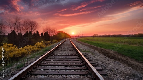 beautiful view of the railway line stretching into the distance towards the sunset