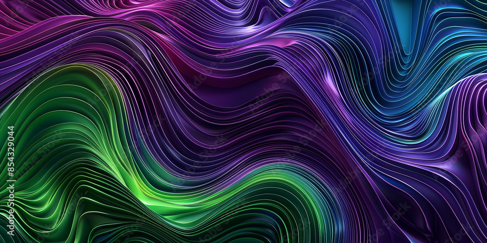 Obraz premium abstract green and purple background with flowing lines of energy and waves, generative AI