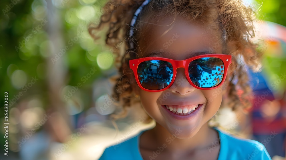 Happy child with sunglasses celebrating the 4th of July, Independence Day, Memorial Day Happy child with sunglasses celebrating the 4th of July, Independence Day, Memorial Day