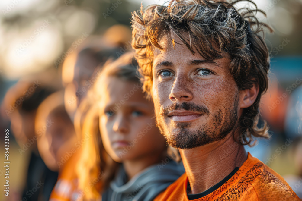 A Generation X parent coaching their child’s sports team, promoting active involvement. Concept of parenting and community. Generative Ai. A Generation X parent coaching their child’s sports team, promoting active involvement. Concept of parenting and community. Generative Ai.