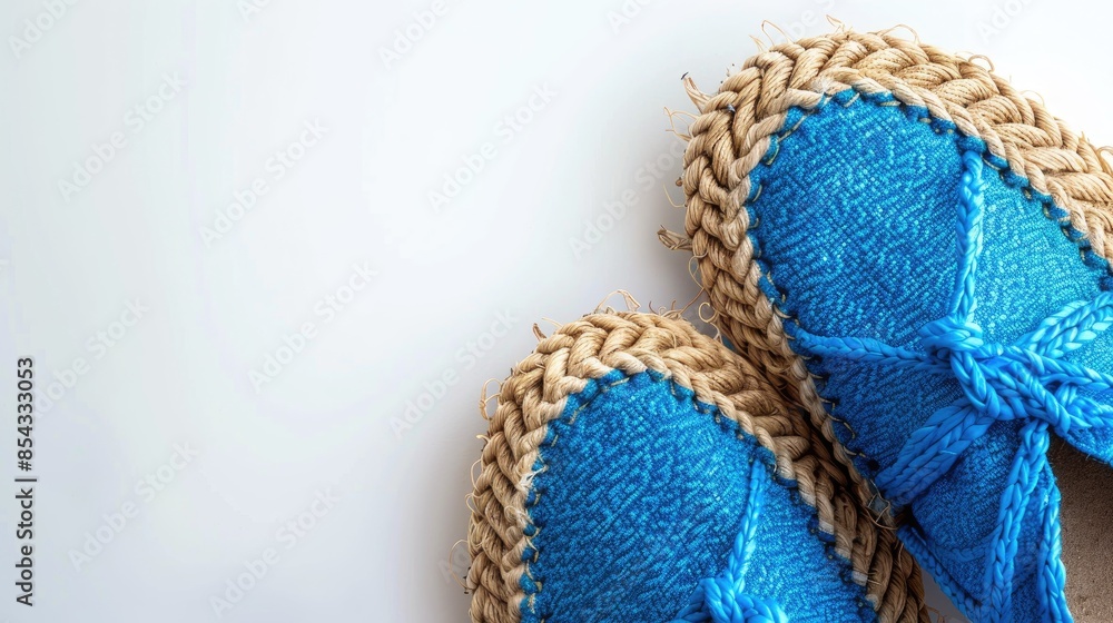 Fototapeta premium Blue espadrilles on white background with space for text