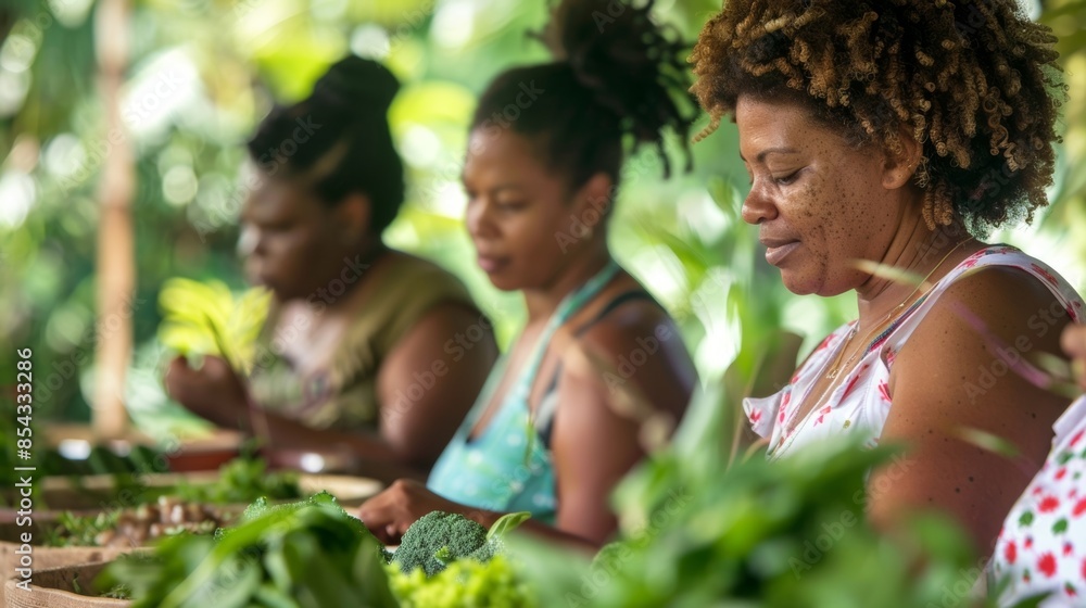 A group of eager participants learning about the unique combination of herbs and es used in Caribbean cuisine.