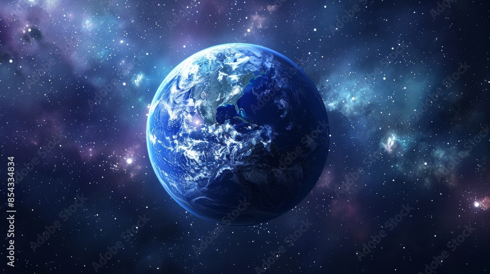 3D rendering of Earth in space with stars and nebula background 3D rendering of Earth in space with stars and nebula background
