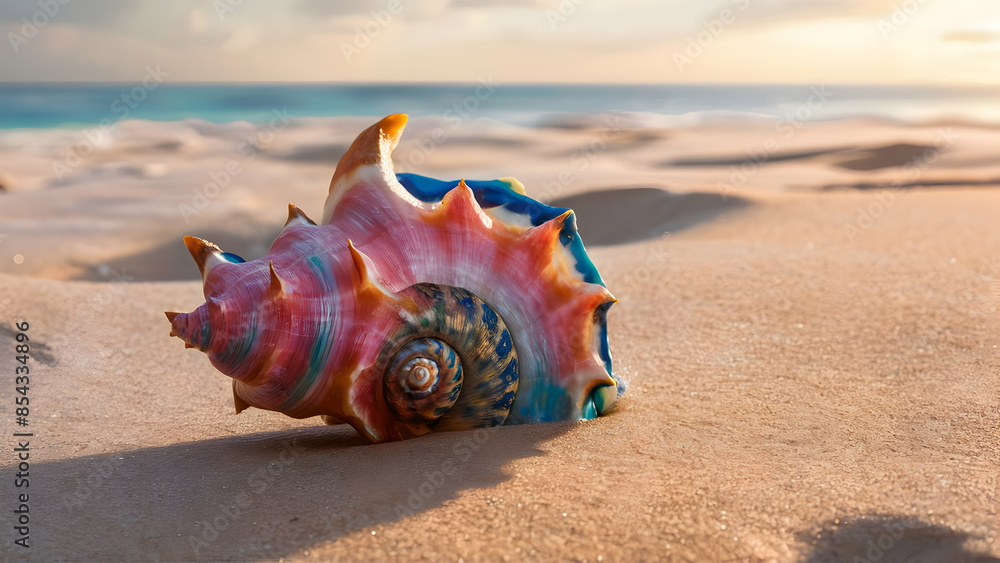 Sunlight dances on seashell's vibrant embrace Sunlight dances on seashell's vibrant embrace