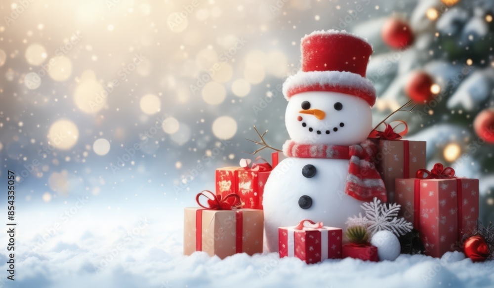 merry christmas tree with gifts and snowman. merry. red hat. smile. white. snow. happy. merry christmas tree with gifts and snowman. merry. red hat. smile. white. snow. happy.