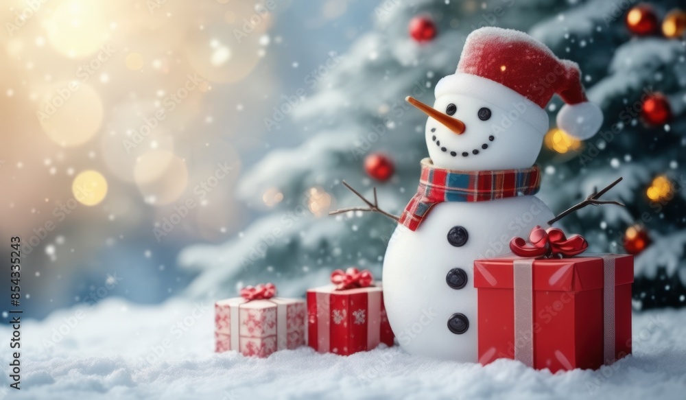 merry christmas tree with gifts and snowman. merry. red hat. smile. white. snow. happy. merry christmas tree with gifts and snowman. merry. red hat. smile. white. snow. happy.
